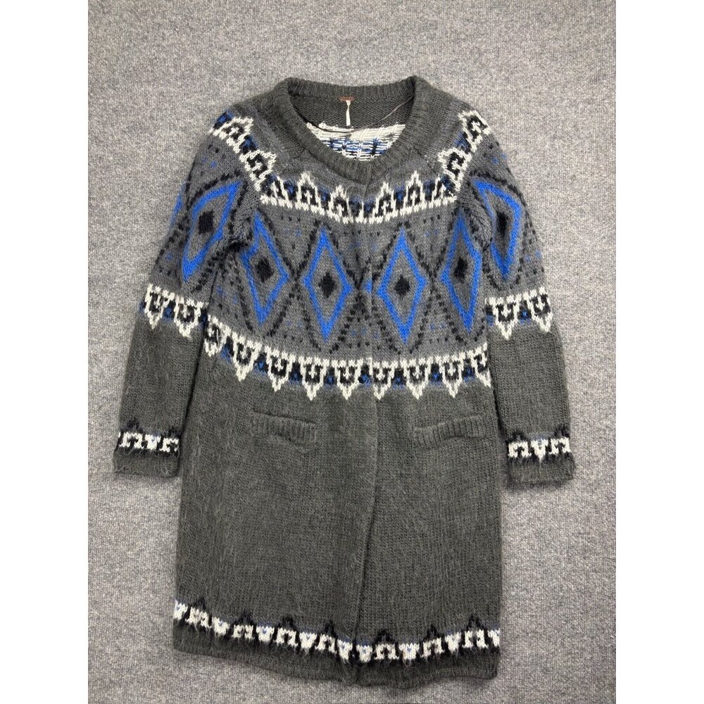 Free People Gray Blue Fair Isle Open Cardigan